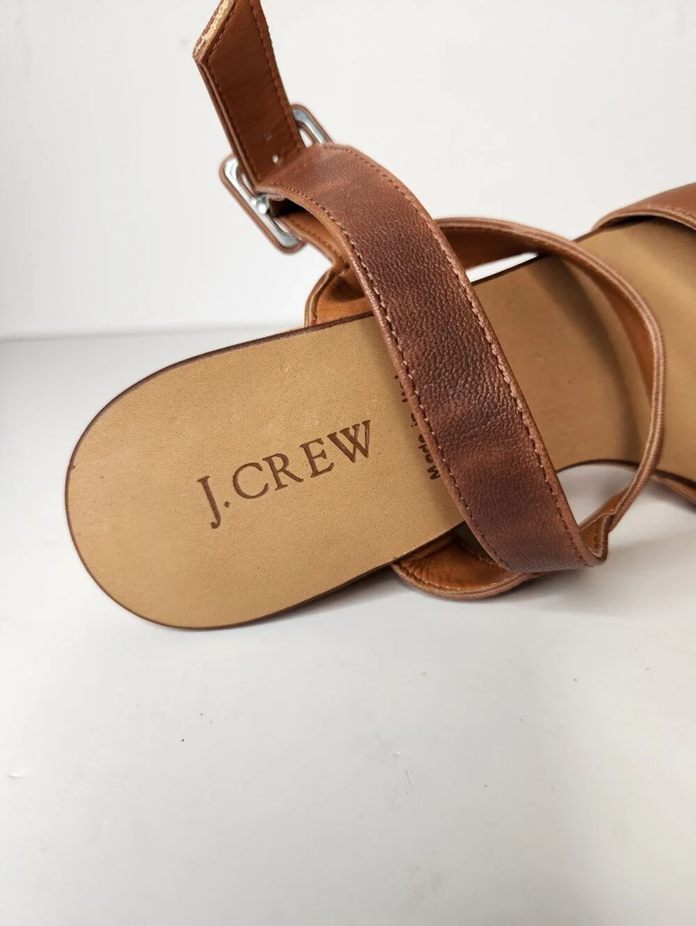 J. Crew Brown Leather Strappy Open Toe Cork Platform Wedge Sandals Size 9